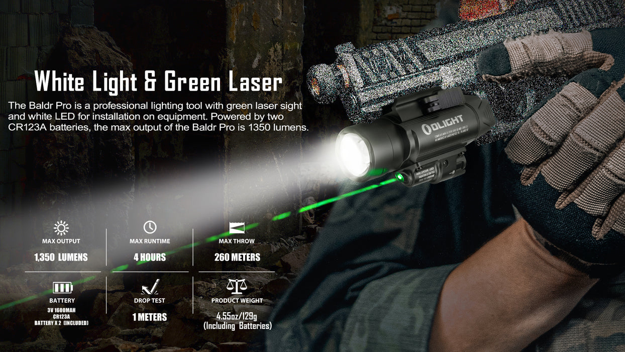 Olight Baldr Pro Tactical Light & Green Laser (BALDRPROBK1)