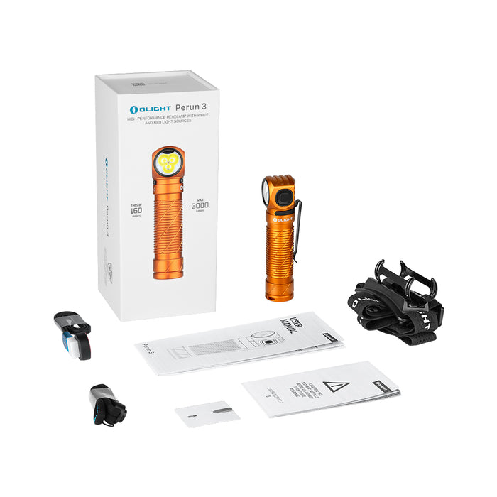 Perun 3 Headlamp 3000 Lumens White Light and Red Light Orange PERUN3OG