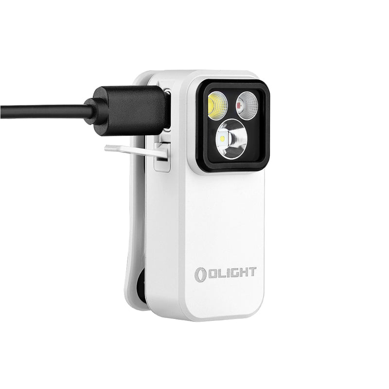 Oclip Pro White Clip on Flashlight with Floodlight Spotlight and Red Light (OCLIPPROWH)