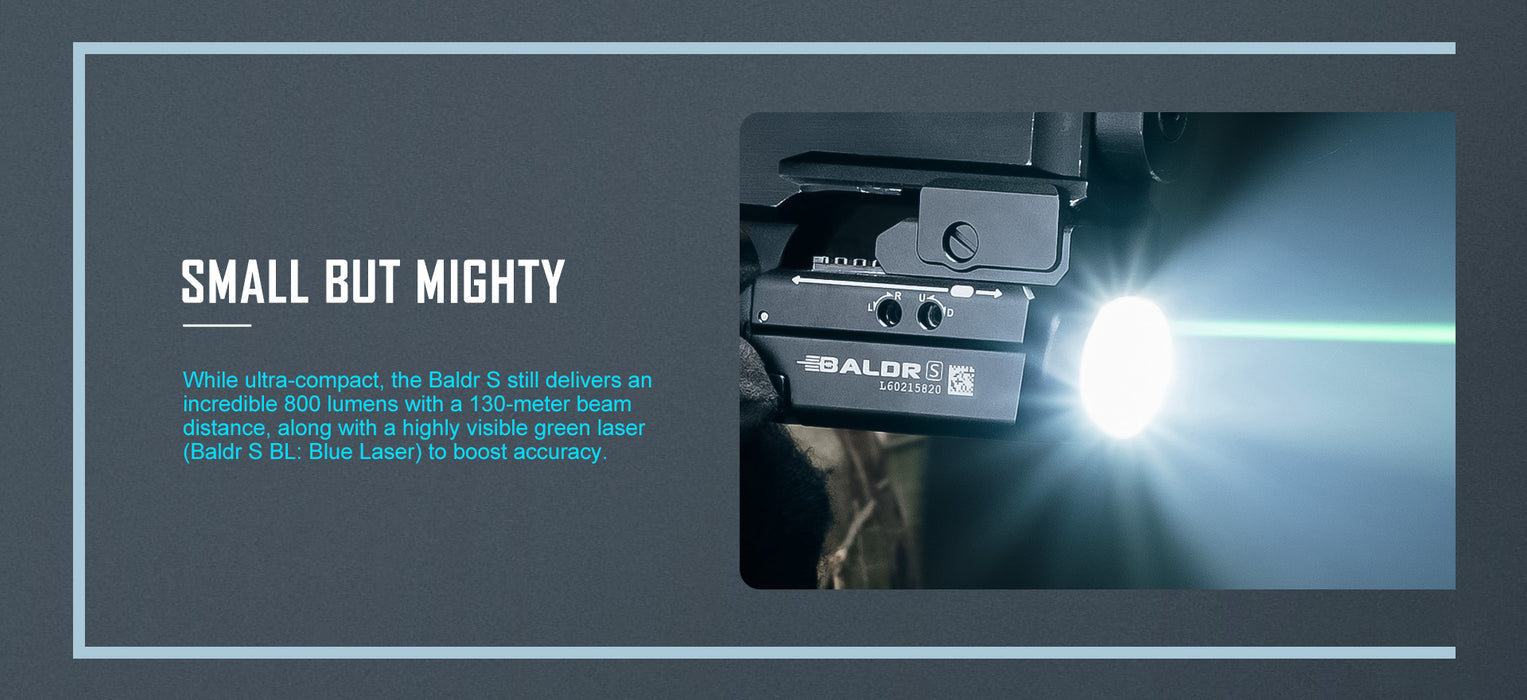 Olight Baldr S Rail Black with Green laser Mounted Light 800 Lumens (BALDRSBK)