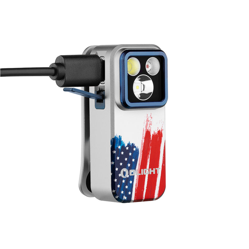 Olight Oclip Pro Clip on Flashlight with Floodlight Spotlight and Red Light Oclip Pro Stars & Stripes Edition