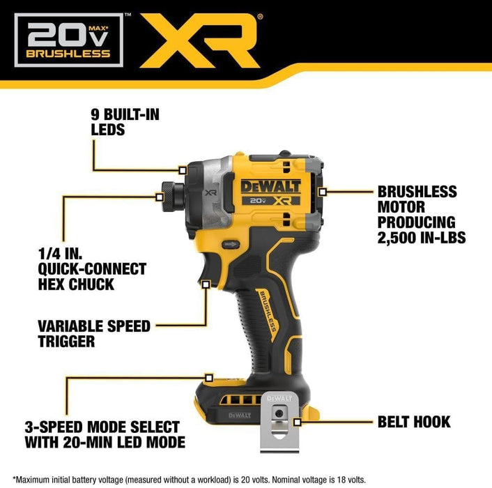 DEWALT DCF860B XR 20-volt Max 1/4-in Brushless Cordless Impact Driver (Tool Only )