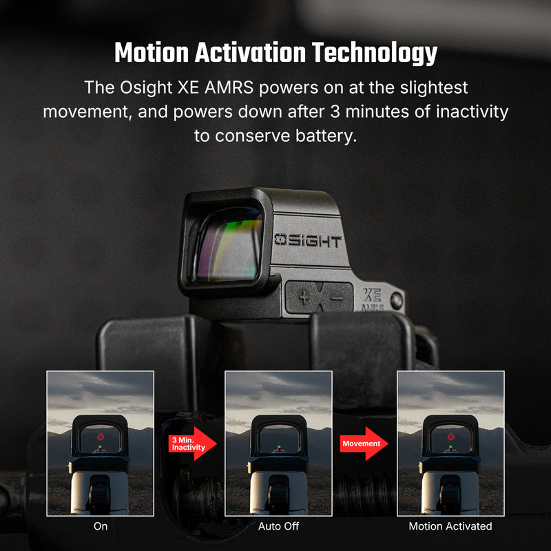 Osight XE AMRS Enclosed Red Dot Sight with RMR Footprint and Side-Loading Battery featuring 2/6+32 MOA Multi-Reticle System