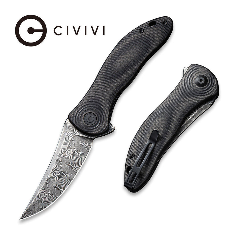 Civivi Synergy3 Black Layered G10 and Twill Carbon Fiber (3.24" Black Hand Rubbed Damascus) Folding Knife [C20075A-DS1] - product view 5