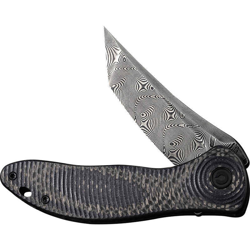 Civivi Synergy3 Black Layered G10 and Twill Carbon Fiber (3.24" Black Hand Rubbed Damascus) Folding Knife [C20075B-DS1] - product view 4