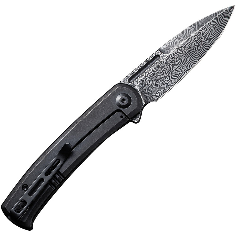 Civivi Cetos Black / Black Twill Carbon Fiber presentation side; Stainless Steel lock side (3.48" Black Hand Rubbed Damascus) Folding Knife [C21025B-DS1] - product view 4