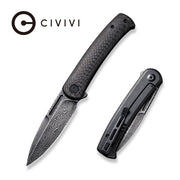 Civivi Cetos Black / Black Twill Carbon Fiber presentation side; Stainless Steel lock side (3.48" Black Hand Rubbed Damascus) Folding Knife [C21025B-DS1] - product view 6