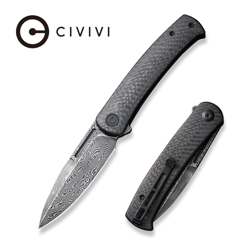 Civivi Caetus Black Twill Carbon Fiber (3.48" Black Hand Rubbed Damascus) Folding Knife [C21025C-DS1] - product view 6