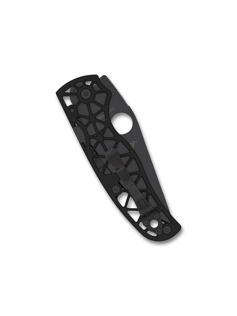 Spyderco Edgerati Black Aluminum (3.57" Black DLC S30V) Folding Knife [C266BKALBKP] - closed view and pocket clip