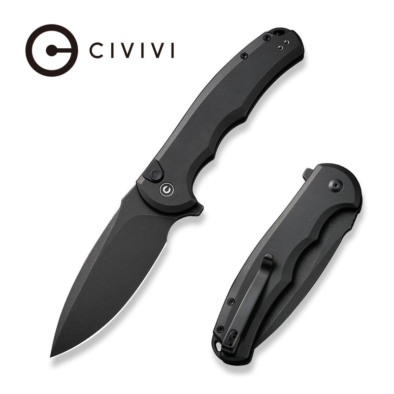 Civivi Button Lock Praxis Black Aluminum (3.75" Black Stonewashed Nitro-V) Folding Knife [C18026E-1] - product view 7