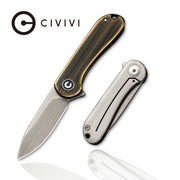Civivi Mini Elementum Presentation Side: Black Hand Rubbed Brass Handle; Lock Side: Gray Hand Rubbed Brass presentation side; Stainless Steel lock side (1.83" Gray Hand Rubbed 14C28N) Folding Knife [C18062Q-1] - product view 4