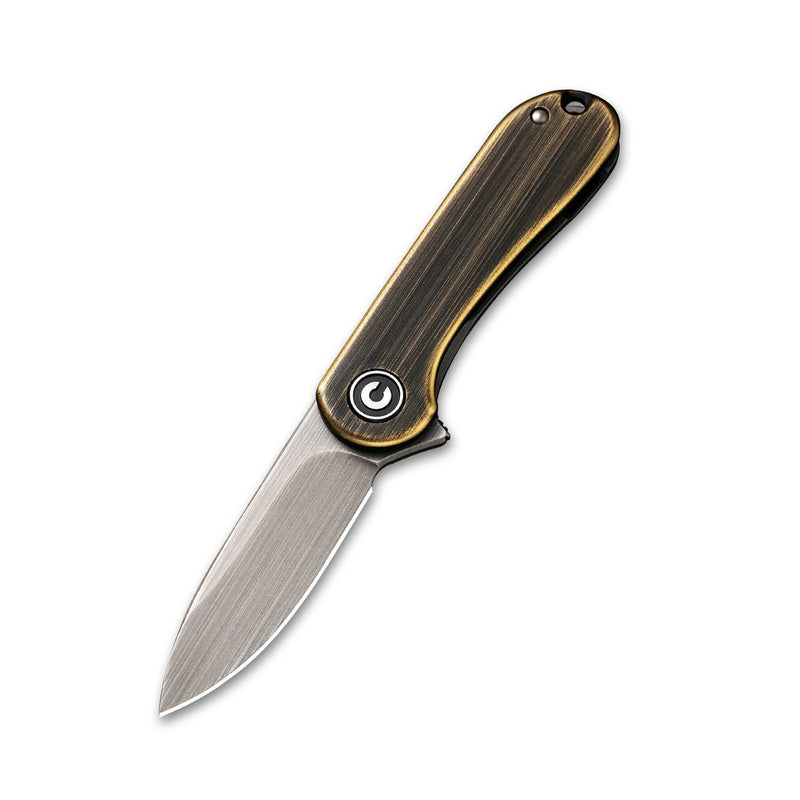 Civivi Mini Elementum Presentation Side: Black Hand Rubbed Brass Handle; Lock Side: Gray Hand Rubbed Brass presentation side; Stainless Steel lock side (1.83" Gray Hand Rubbed 14C28N) Folding Knife [C18062Q-1] - product view 5