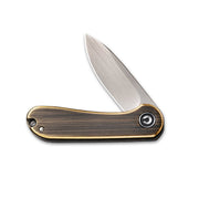 Civivi Mini Elementum Presentation Side: Black Hand Rubbed Brass Handle; Lock Side: Gray Hand Rubbed Brass presentation side; Stainless Steel lock side (1.83" Gray Hand Rubbed 14C28N) Folding Knife [C18062Q-1] - product view 7