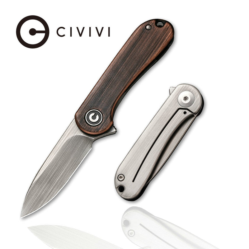Civivi Mini Elementum Presentation Side: Black Hand Rubbed Copper Handle; Lock Side: Gray Hand Rubbed" Copper presentation side; Stainless Steel lock side (1.83" Gray Hand Rubbed 14C28N) Folding Knife [C18062Q-2] - product view 4