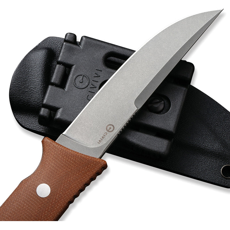 Civivi Tamashii Brown Micarta (4.07" Gray Stonewash D2) Fixed Blade Knife [ C19046-5] - product view 6