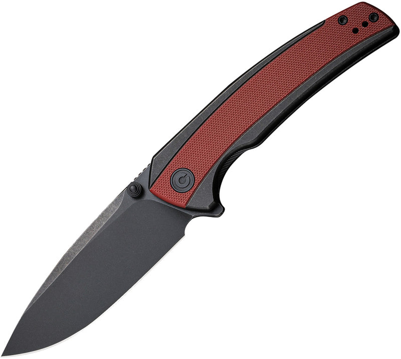 Civivi Teraxe Black, Burgundy Stainless Steel With G10 Inlay (3.48" Black Stonewashed Nitro-V) Folding Knife [C20036-1] - product view 1