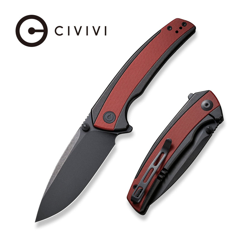 Civivi Teraxe Black, Burgundy Stainless Steel With G10 Inlay (3.48" Black Stonewashed Nitro-V) Folding Knife [C20036-1] - product view 6
