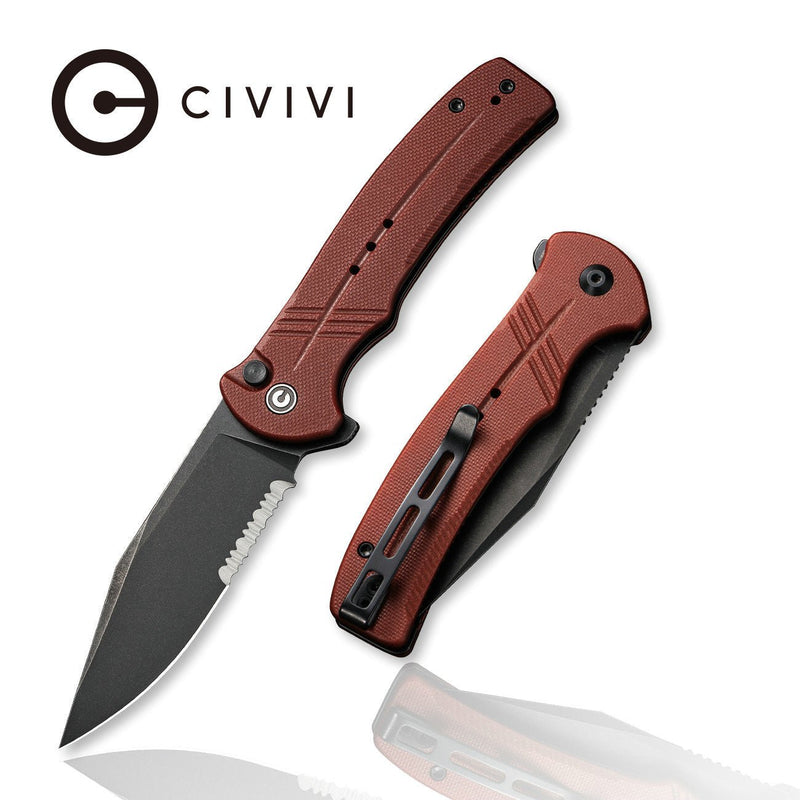 Civivi Cogent Burgundy G10 (3.47" Black Stonewashed 14C28N) Folding Knife [C20038E2] - product view 5