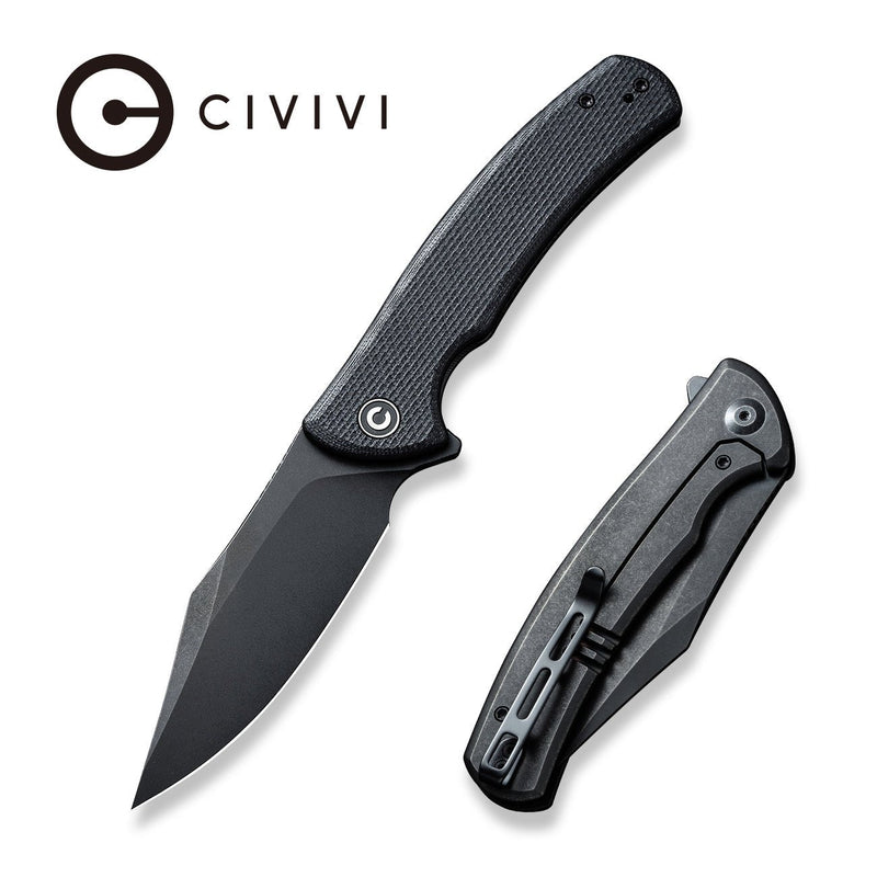 Civivi Sinisys Black Coarse G10 presentation side; Stainless Steel lock side (3.7" Black Stonewashed 14C28N) Folding Knife [C20039-1] - product view 6