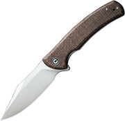 Civivi Sinisys Brown, Plain Burlap Micarta presentation side; Stainless Steel lock side (3.7" Silver Bead Blasted 14C28N) Folding Knife [C20039-2] - product view 1