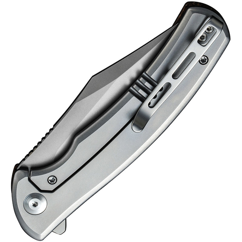 Civivi Sinisys Brown, Plain Burlap Micarta presentation side; Stainless Steel lock side (3.7" Silver Bead Blasted 14C28N) Folding Knife [C20039-2] - product view 2