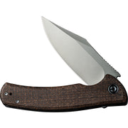 Civivi Sinisys Brown, Plain Burlap Micarta presentation side; Stainless Steel lock side (3.7" Silver Bead Blasted 14C28N) Folding Knife [C20039-2] - product view 4