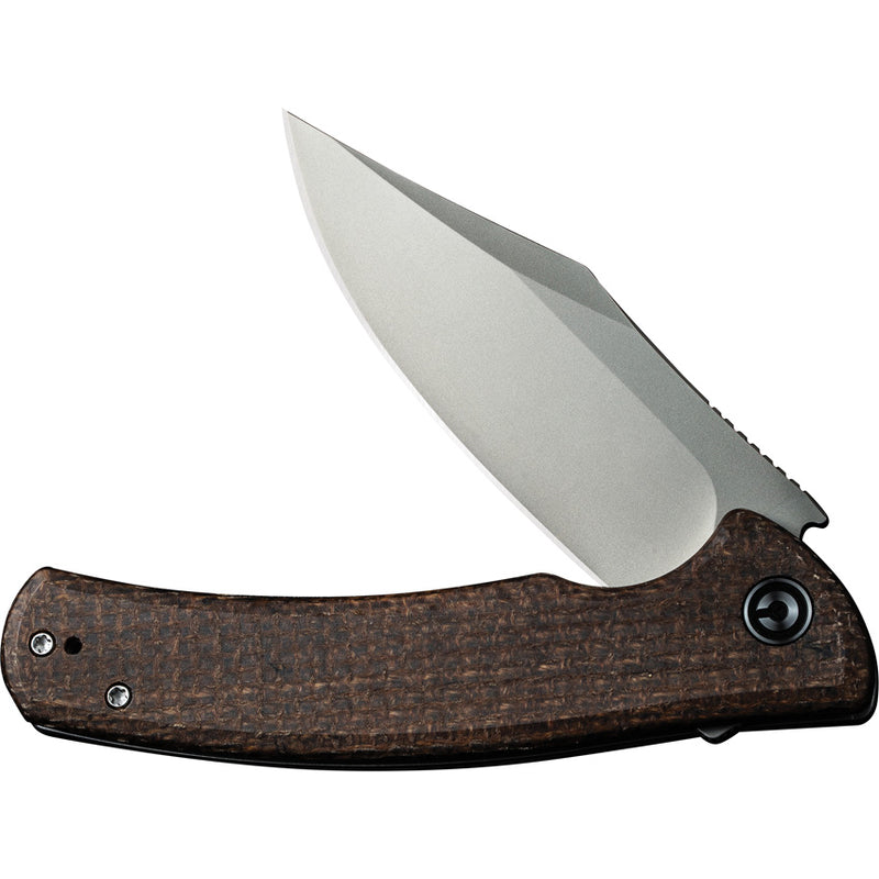 Civivi Sinisys Brown, Plain Burlap Micarta presentation side; Stainless Steel lock side (3.7" Silver Bead Blasted 14C28N) Folding Knife [C20039-2] - product view 4