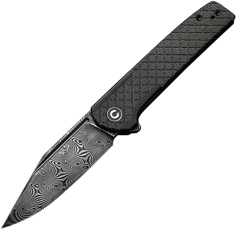 Civivi Cachet Black, Dark Green Stainless Steel With Canvas Micarta Inlay (3.48" Black Hand Rubbed Damascus) Folding Knife [C20041B-DS1] - product view 1