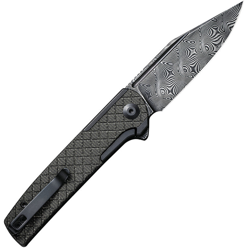 Civivi Cachet Black, Dark Green Stainless Steel With Canvas Micarta Inlay (3.48" Black Hand Rubbed Damascus) Folding Knife [C20041B-DS1] - product view 4