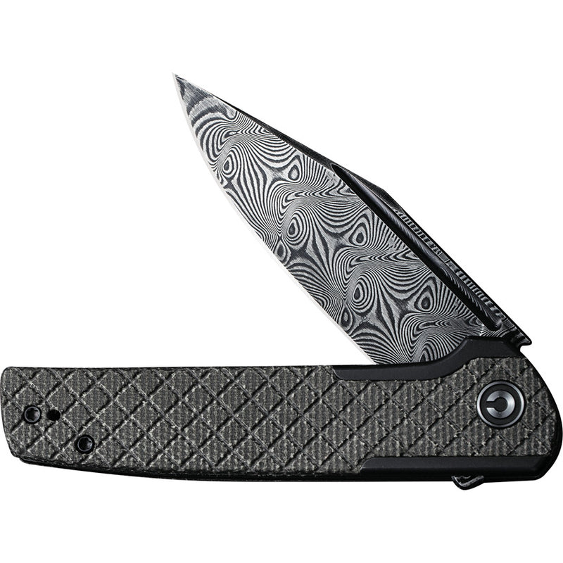 Civivi Cachet Black, Dark Green Stainless Steel With Canvas Micarta Inlay (3.48" Black Hand Rubbed Damascus) Folding Knife [C20041B-DS1] - product view 5