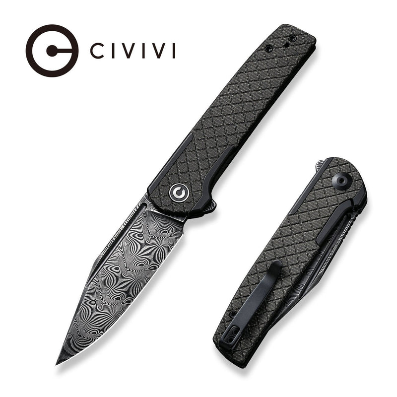 Civivi Cachet Black, Dark Green Stainless Steel With Canvas Micarta Inlay (3.48" Black Hand Rubbed Damascus) Folding Knife [C20041B-DS1] - product view 6