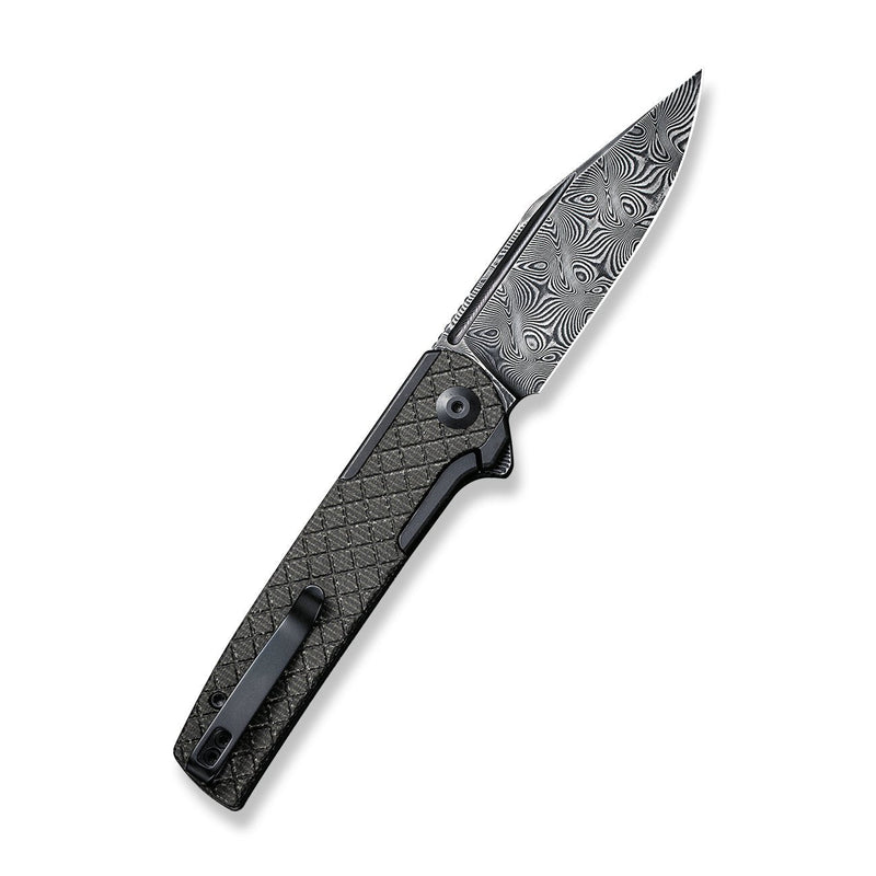 Civivi Cachet Black, Dark Green Stainless Steel With Canvas Micarta Inlay (3.48" Black Hand Rubbed Damascus) Folding Knife [C20041B-DS1] - product view 7