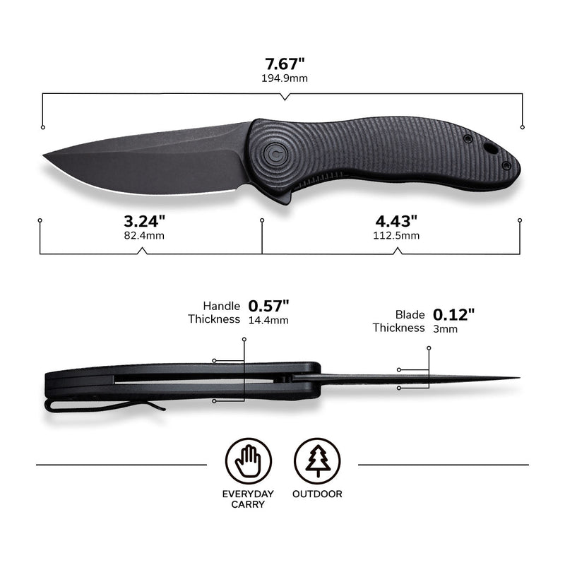 Civivi Synergy3 Black G10 (3.24" Black Stonewashed Nitro-V) Folding Knife [C20075D-1] - product view 5