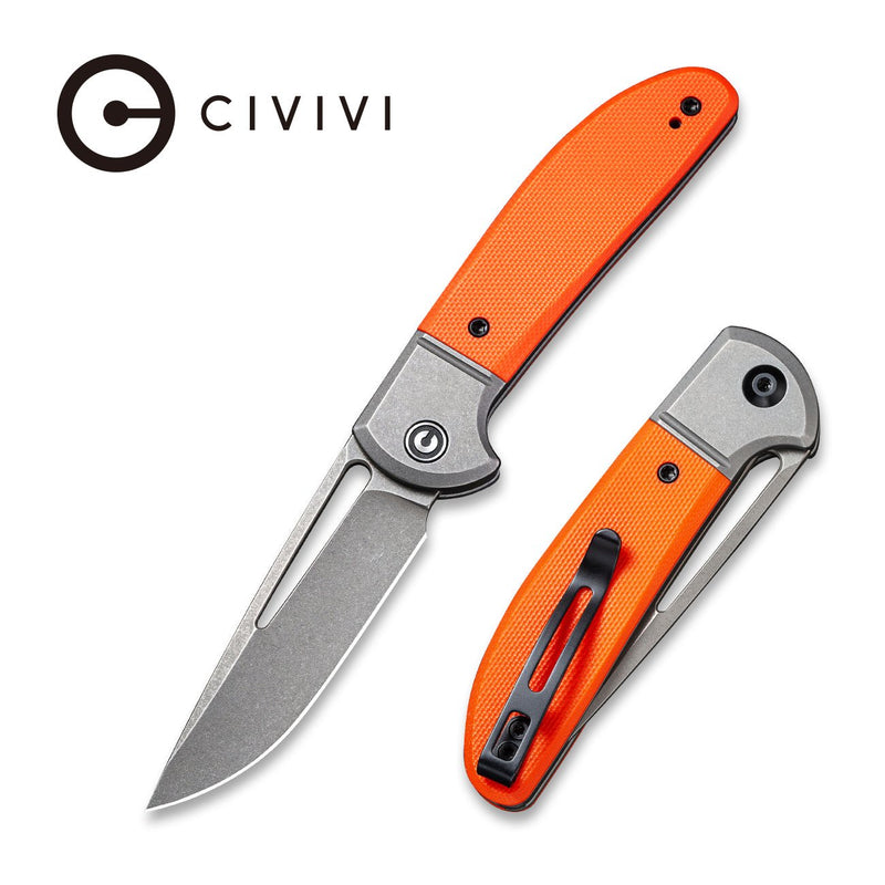 Civivi Trailblazer Gray,Orange G10 Onlay On Stainless Steel (2.97" Gray Stonewashed 14C28N) Folding Knife [C2018A] - product view 5