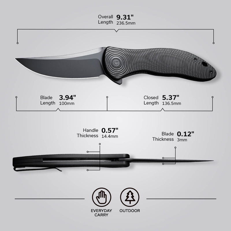 Civivi Synergy4 Black G10 (3.94" Black Nitro-V) Folding Knife [ C21018A-1] - product view 7