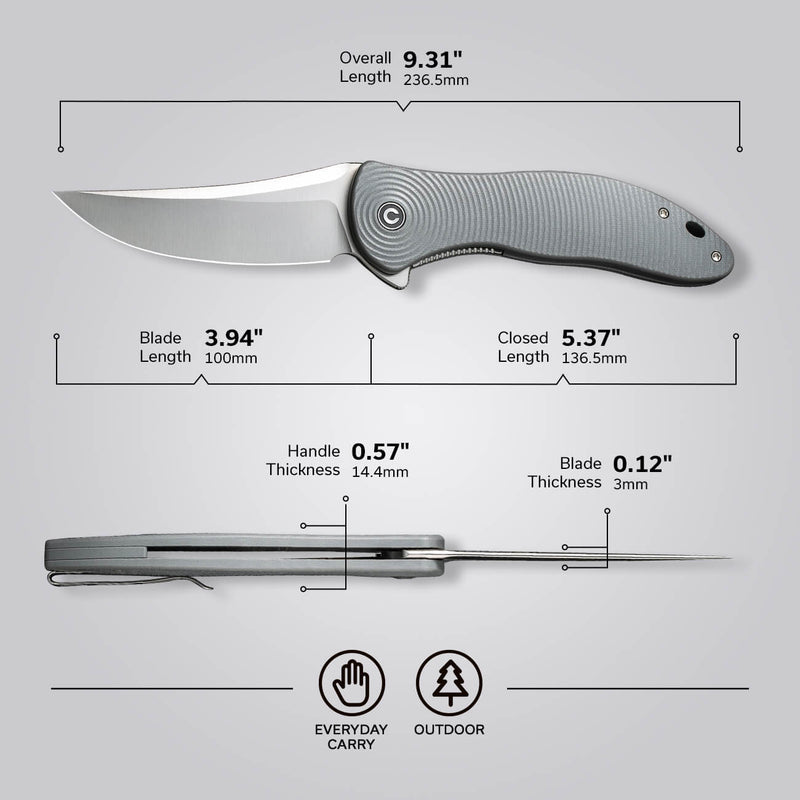 Civivi Synergy4 Gray G10 (3.94" Satin Finished Nitro-V) Folding Knife [ C21018A-2] - product view 7