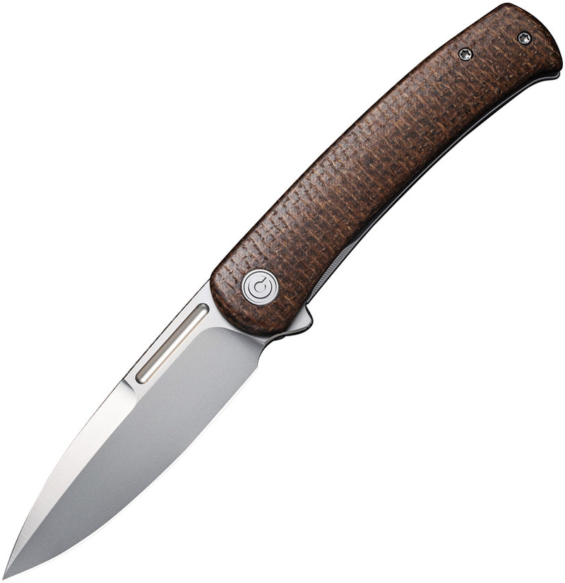 Civivi Cetos Brown / Gray Micarta Coarse presentation side; Stainless Steel lock side (3.48" Silver Bead Blasted 14C28N) Folding Knife [C21025B-1] - product view 1