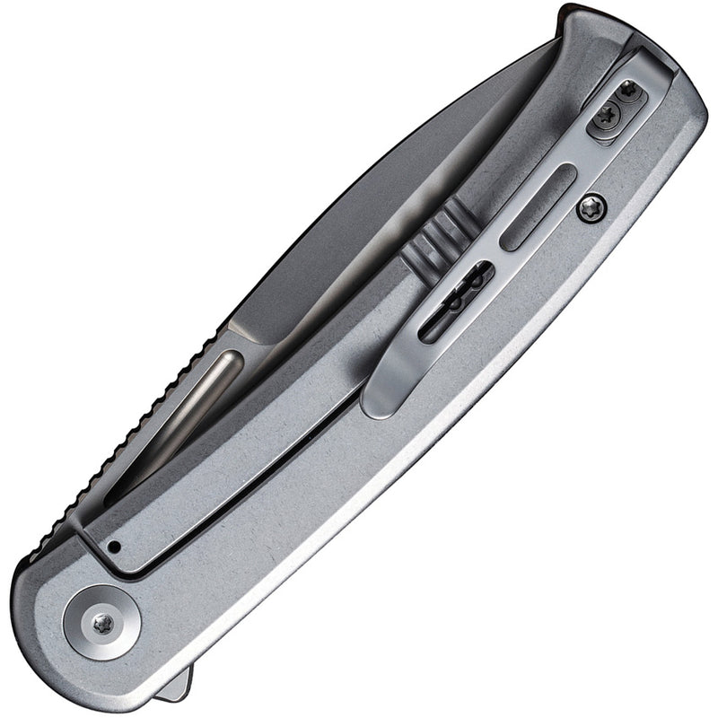 Civivi Cetos Brown / Gray Micarta Coarse presentation side; Stainless Steel lock side (3.48" Silver Bead Blasted 14C28N) Folding Knife [C21025B-1] - product view 2