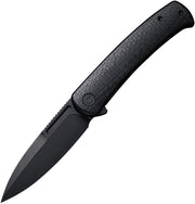 Civivi Cetos Black / Black Micarta Coarse presentation side; Stainless Steel lock side (3.48" Black Stonewashed 14C28N) Folding Knife [C21025B-2] - product view 1