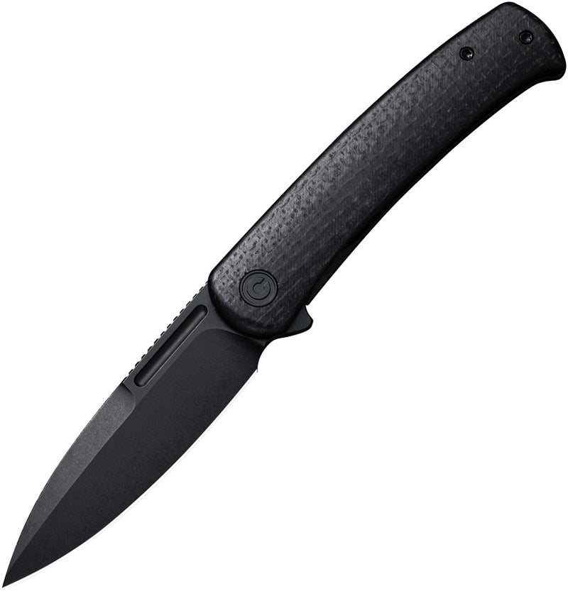 Civivi Cetos Black / Black Micarta Coarse presentation side; Stainless Steel lock side (3.48" Black Stonewashed 14C28N) Folding Knife [C21025B-2] - product view 1