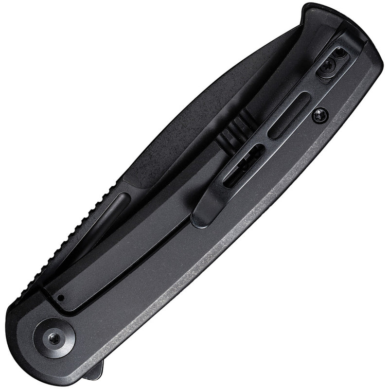 Civivi Cetos Black / Black Micarta Coarse presentation side; Stainless Steel lock side (3.48" Black Stonewashed 14C28N) Folding Knife [C21025B-2] - product view 2