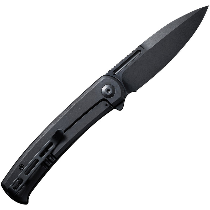 Civivi Cetos Black / Black Micarta Coarse presentation side; Stainless Steel lock side (3.48" Black Stonewashed 14C28N) Folding Knife [C21025B-2] - product view 4
