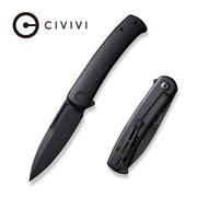 Civivi Cetos Black / Black Micarta Coarse presentation side; Stainless Steel lock side (3.48" Black Stonewashed 14C28N) Folding Knife [C21025B-2] - product view 6