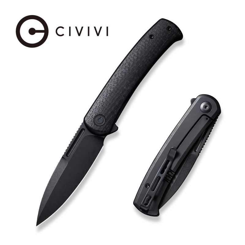 Civivi Cetos Black / Black Micarta Coarse presentation side; Stainless Steel lock side (3.48" Black Stonewashed 14C28N) Folding Knife [C21025B-2] - product view 6