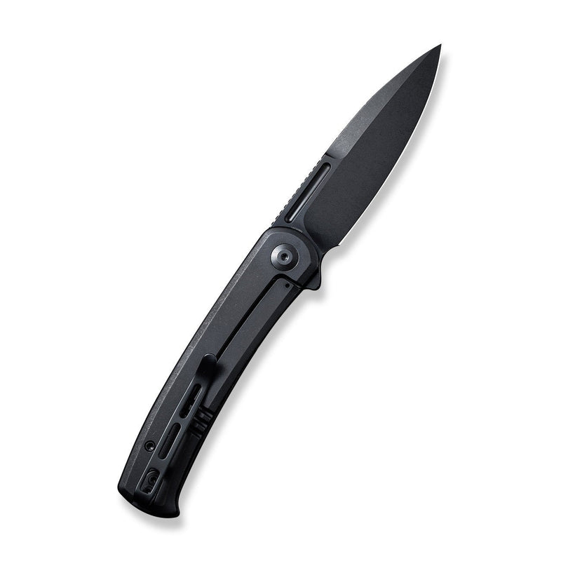 Civivi Cetos Black / Black Micarta Coarse presentation side; Stainless Steel lock side (3.48" Black Stonewashed 14C28N) Folding Knife [C21025B-2] - product view 7