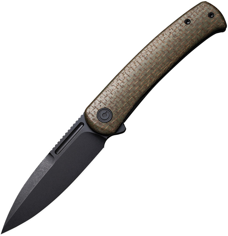 Civivi Cetos Green / Black Micarta Coarse presentation side; Stainless Steel lock side (3.48" Black Stonewashed 14C28N) Folding Knife [C21025B-3] - product view 1