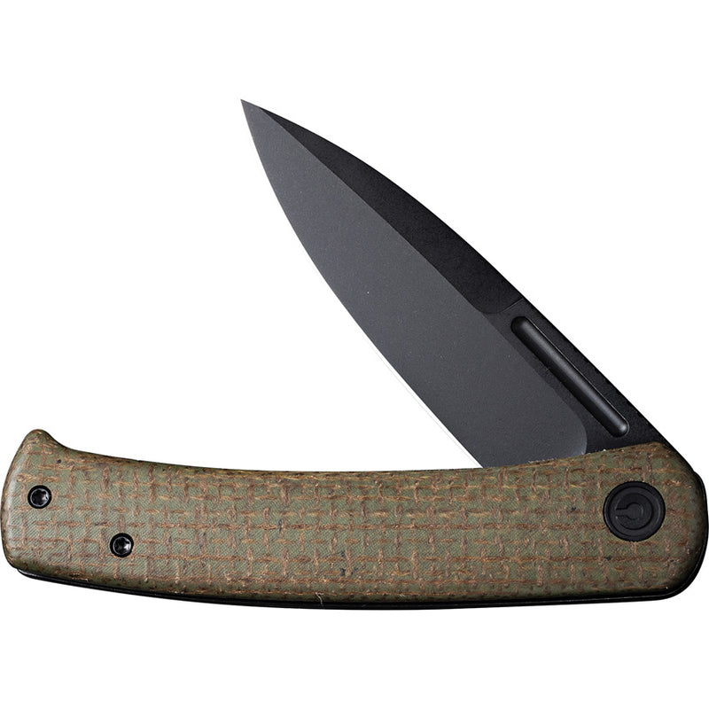 Civivi Cetos Green / Black Micarta Coarse presentation side; Stainless Steel lock side (3.48" Black Stonewashed 14C28N) Folding Knife [C21025B-3] - product view 5