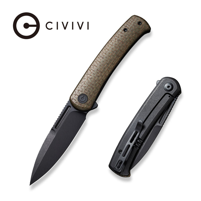 Civivi Cetos Green / Black Micarta Coarse presentation side; Stainless Steel lock side (3.48" Black Stonewashed 14C28N) Folding Knife [C21025B-3] - product view 6