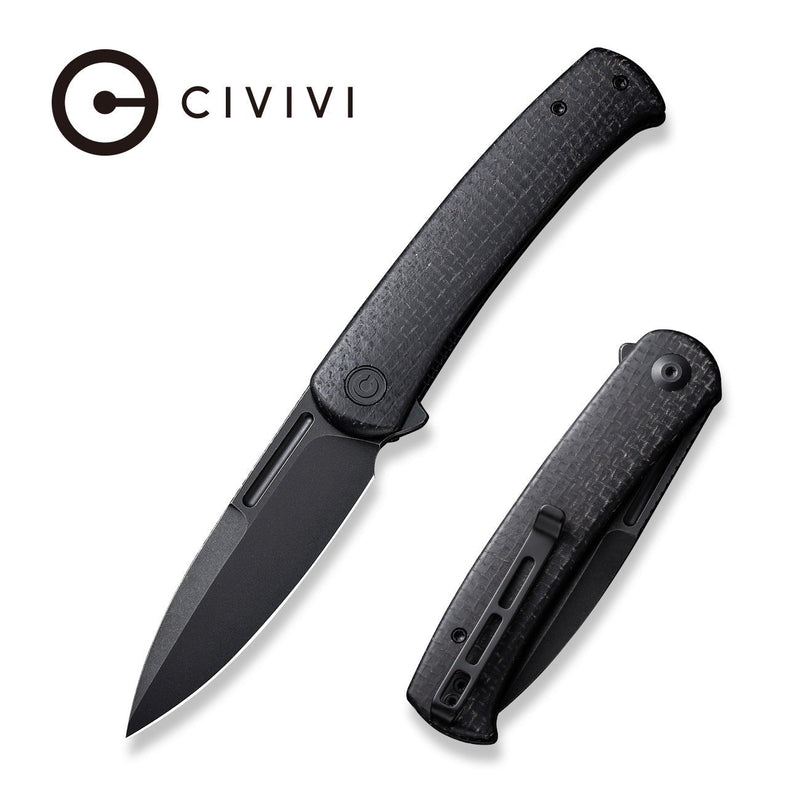 Civivi Caetus Black Burlap Micarta (3.48" Black Stonewashed 14C28N) Folding Knife [C21025C-2] - product view 6