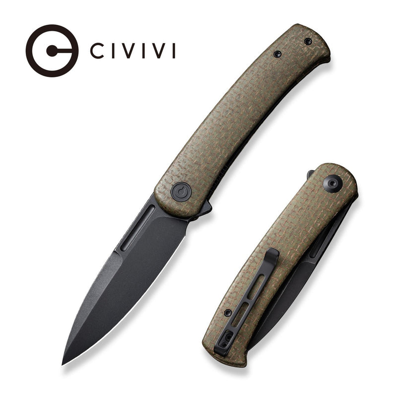 Civivi Caetus Green Burlap Micarta (3.48" Black Stonewashed 14C28N) Folding Knife [C21025C-3] - product view 6